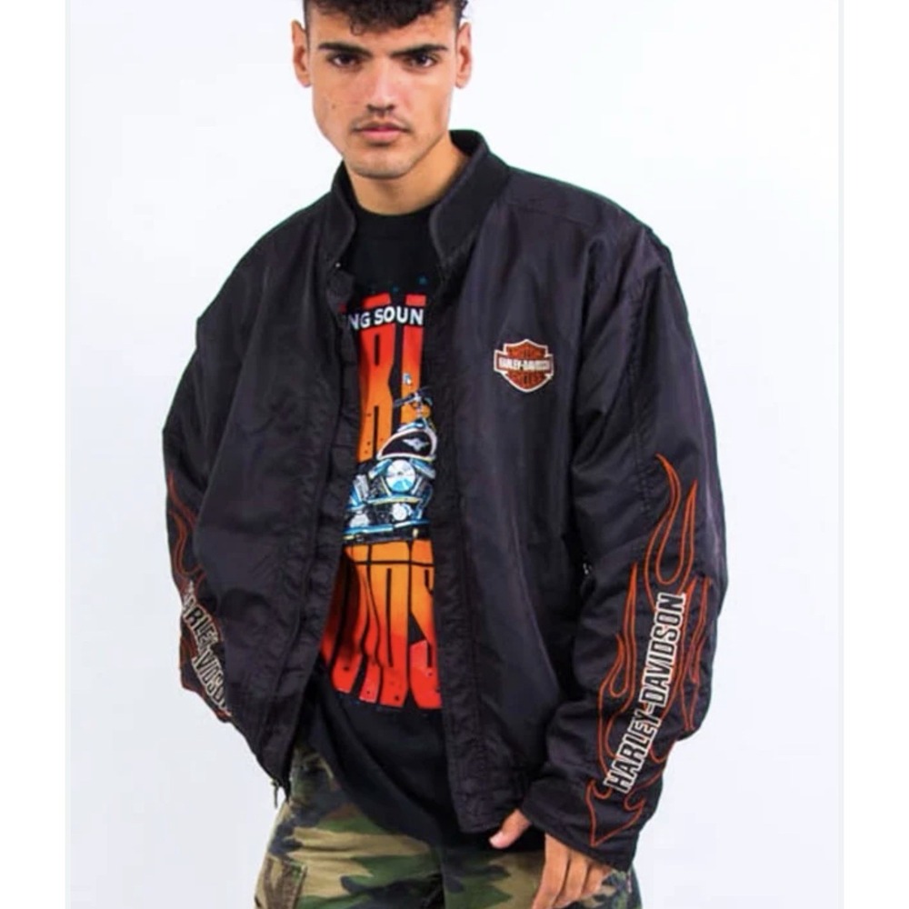 VTG Mens Harley Davidson Black Bomber Style Jacket Moto Riding Size XL Black